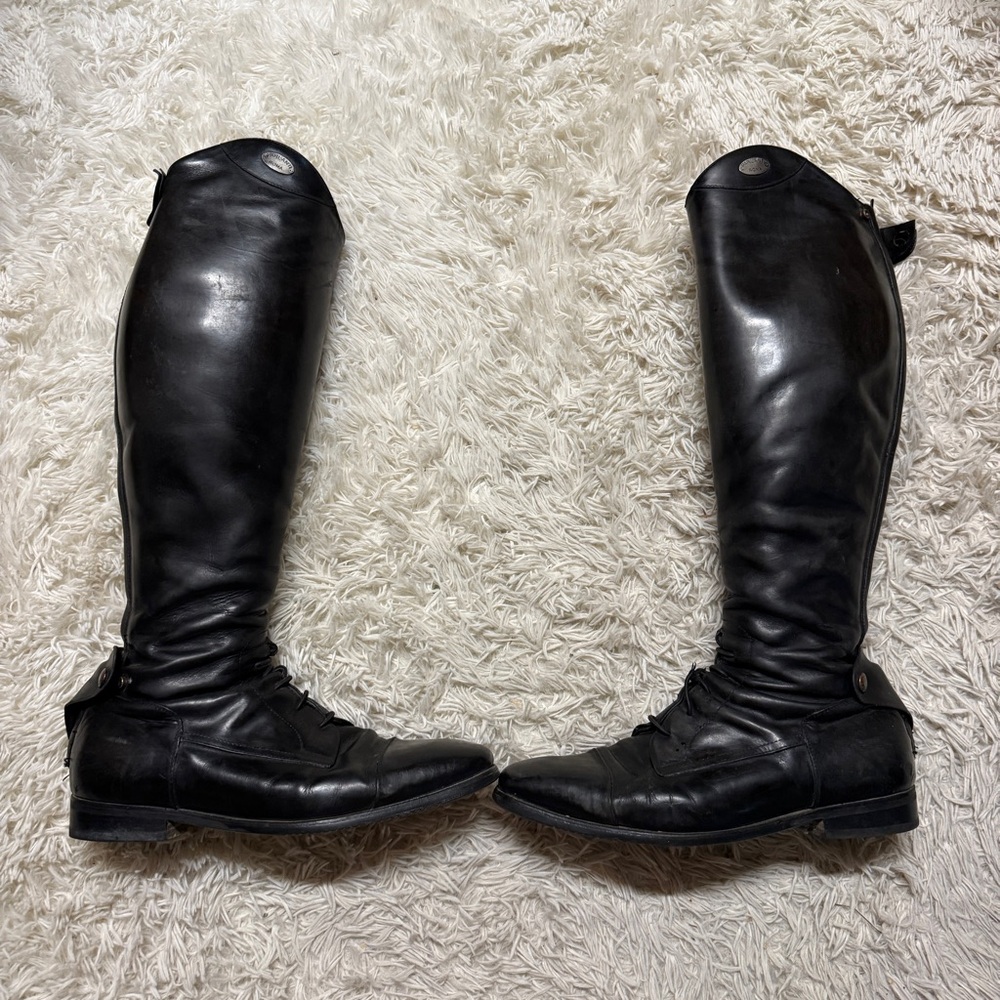 Black Parlanti Horseback Riding Tall Boots, No Size. Measurements in photos.